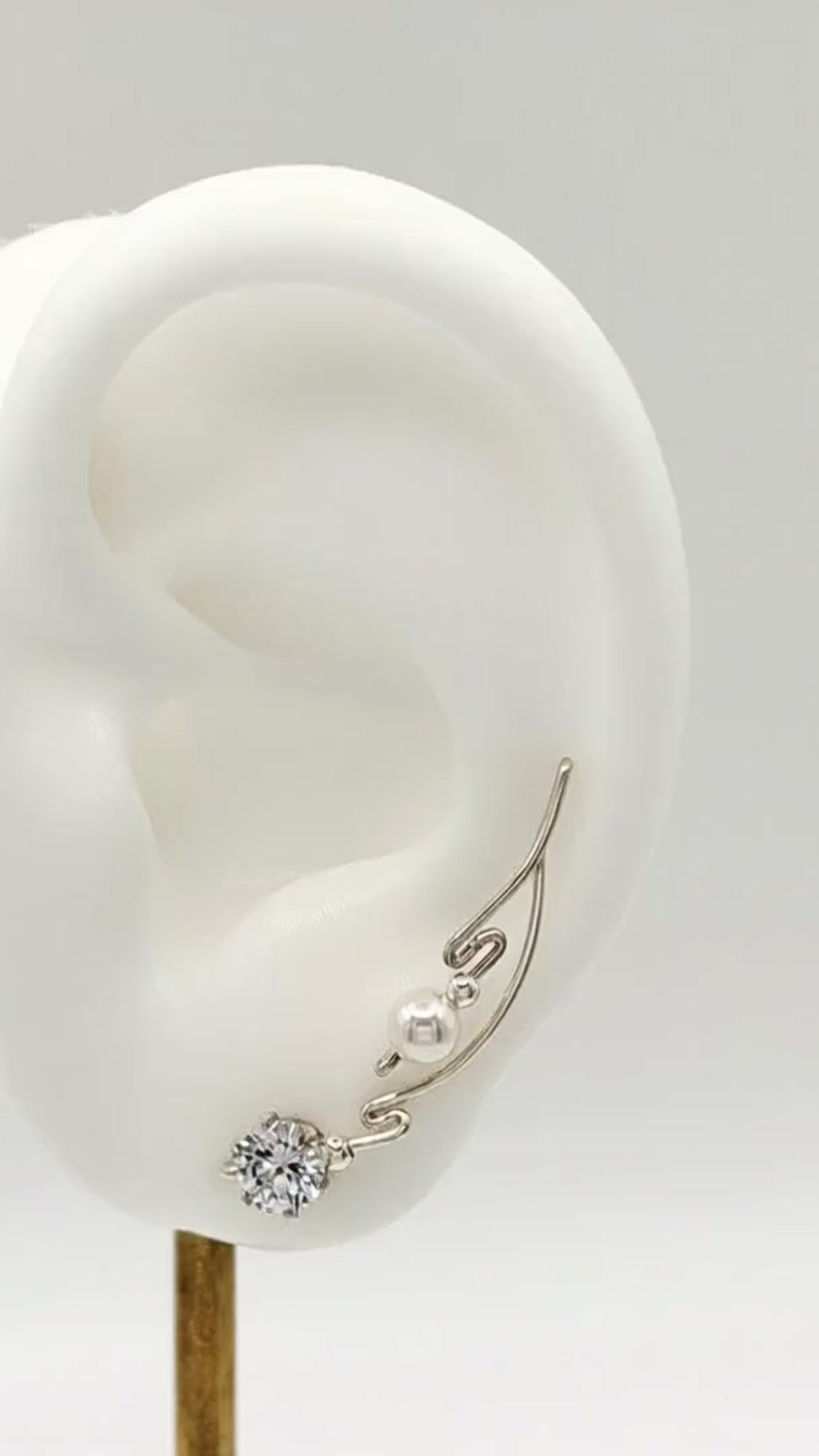 Handcrafted Dolce Collection Ear-Up™ featuring a sparkling 6mm Cubic Zirconia and elegant 4mm Pearl Beads in .925 Sterling Silver by Silver Shopper.