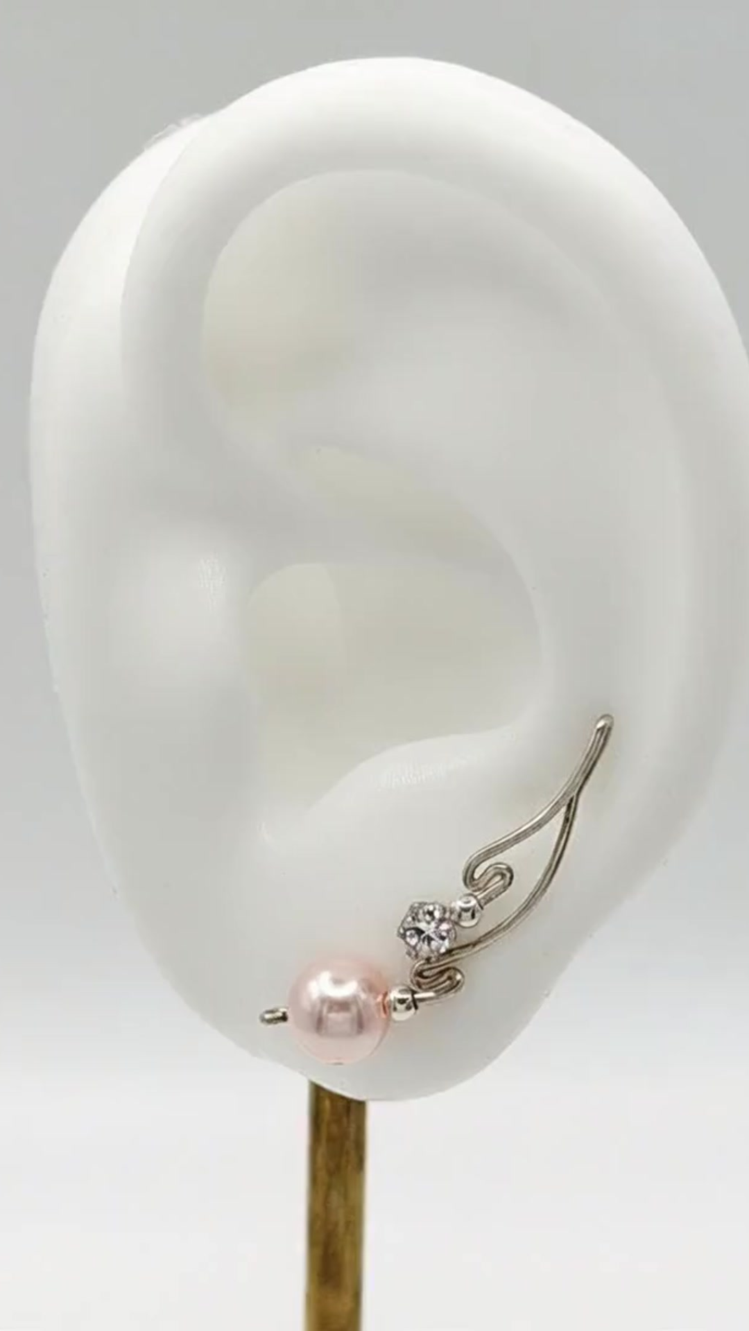 Handcrafted Dolce Collection Ear-Up™ featuring sparkling Cubic Zirconia and elegant 8mm Pink Pearl Beads in .925 Sterling Silver by Silver Shopper.