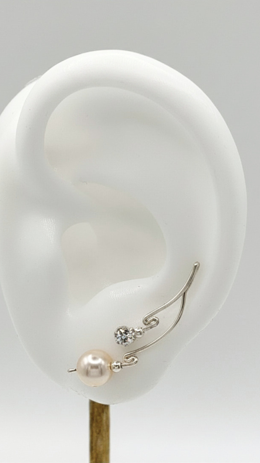Handcrafted Dolce Collection Ear-Up™ featuring sparkling Cubic Zirconia and lustrous 8mm White Pearl Beads in .925 Sterling Silver by Silver Shopper.