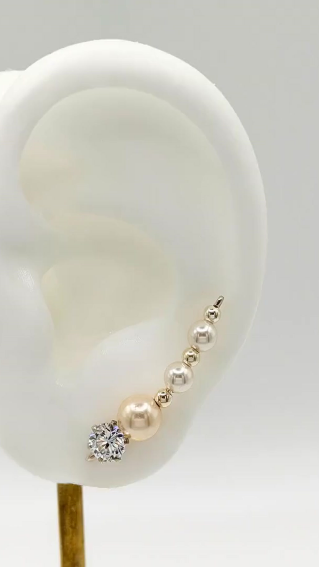 Handcrafted Grazia Collection Ear-Up™ featuring a sparkling 6mm Cubic Zirconia with luminous 6mm and 4mm Pearl Beads in .925 Sterling Silver by Silver Shopper.