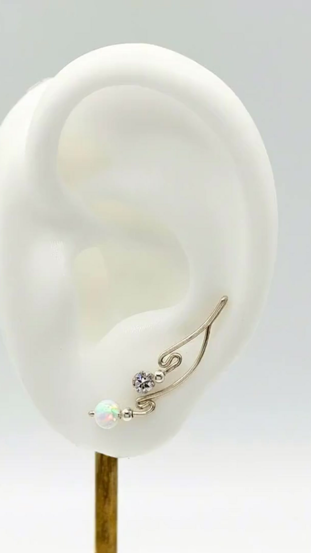 Handcrafted Dolce Collection Ear-Up™ featuring sparkling Cubic Zirconia and luminous 6mm White Opal Beads in .925 Sterling Silver by Silver Shopper.