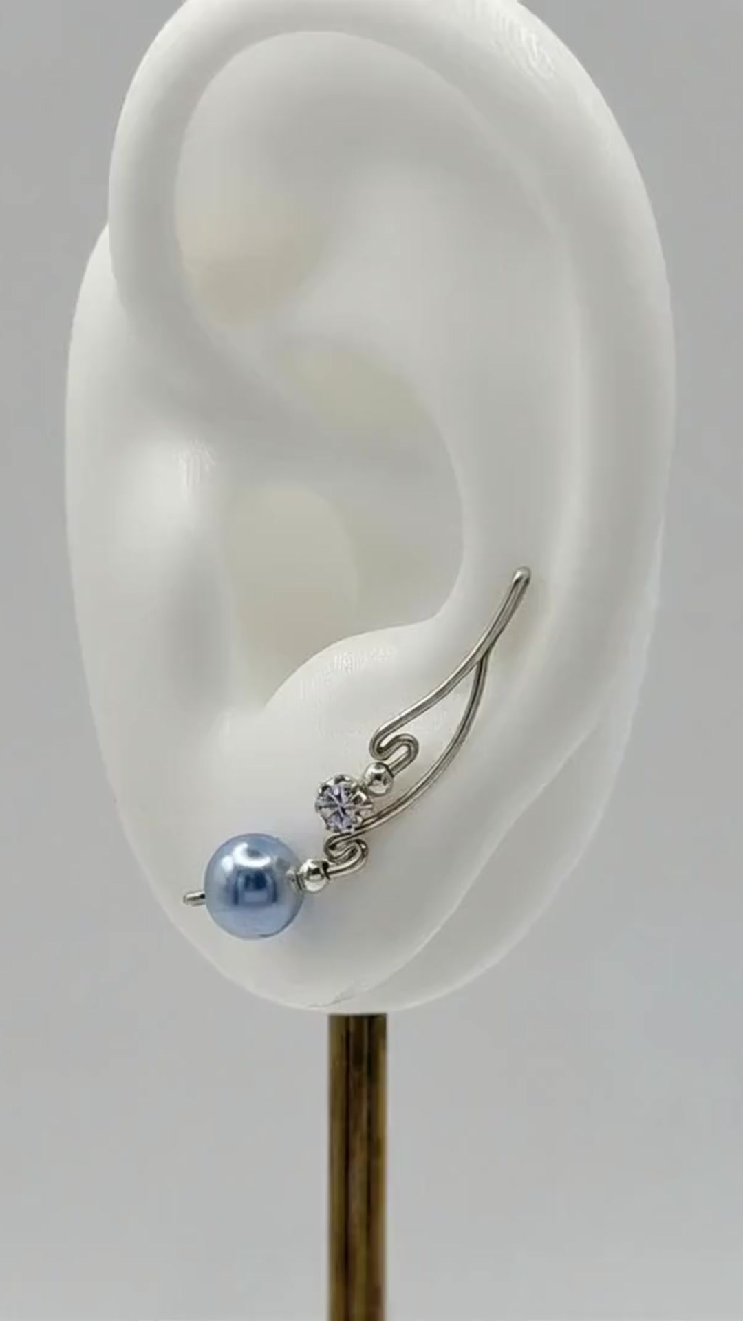 Handcrafted Dolce Collection Ear-Up™ featuring sparkling Cubic Zirconia and elegant 8mm Blue Pearl Beads in .925 Sterling Silver by Silver Shopper.