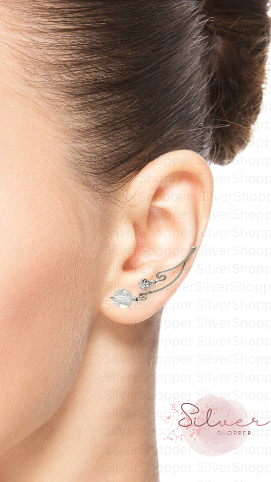 Handcrafted Dolce Collection Ear-Up™ featuring sparkling Cubic Zirconia and 8mm Clear Round Crystal Beads in .925 Sterling Silver by Silver Shopper.