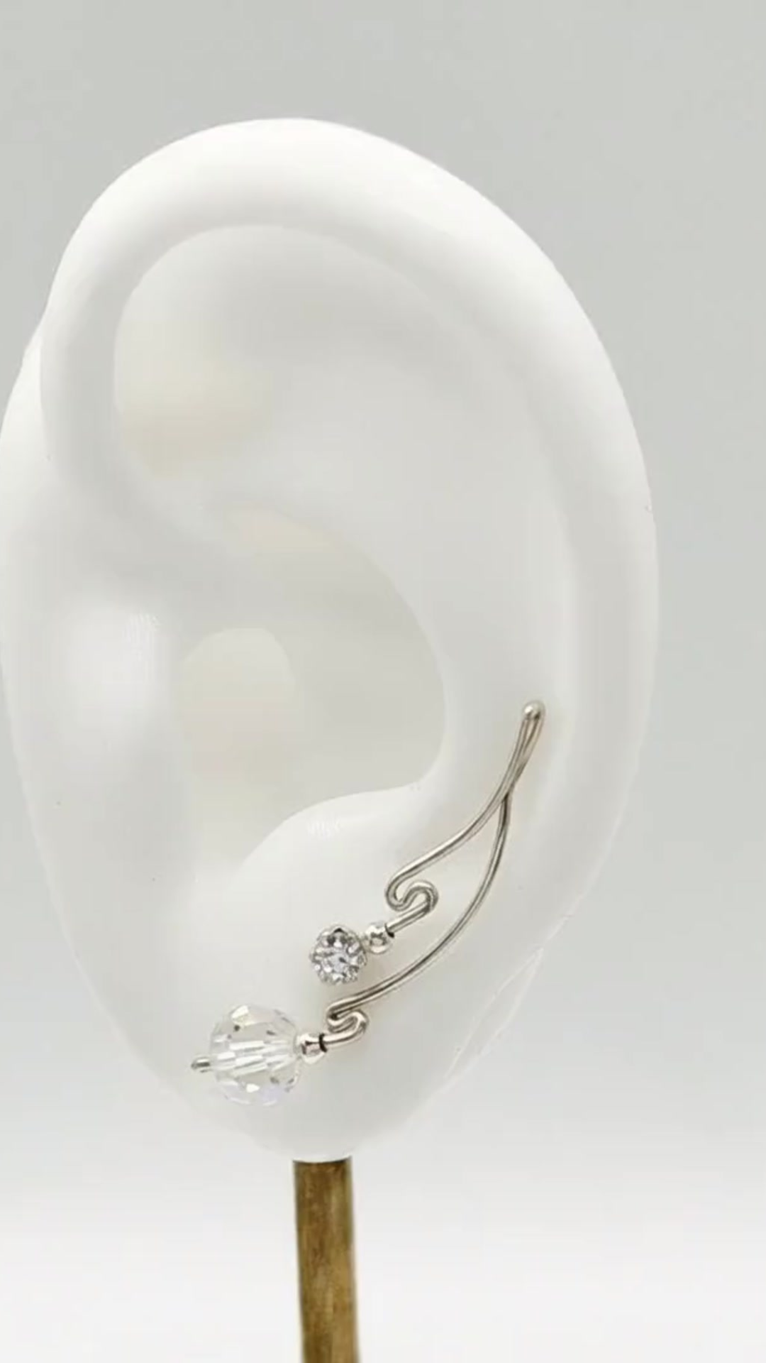Handcrafted Dolce Collection Ear-Up™ featuring sparkling Cubic Zirconia and 8mm Clear Round Crystal Beads in .925 Sterling Silver by Silver Shopper.