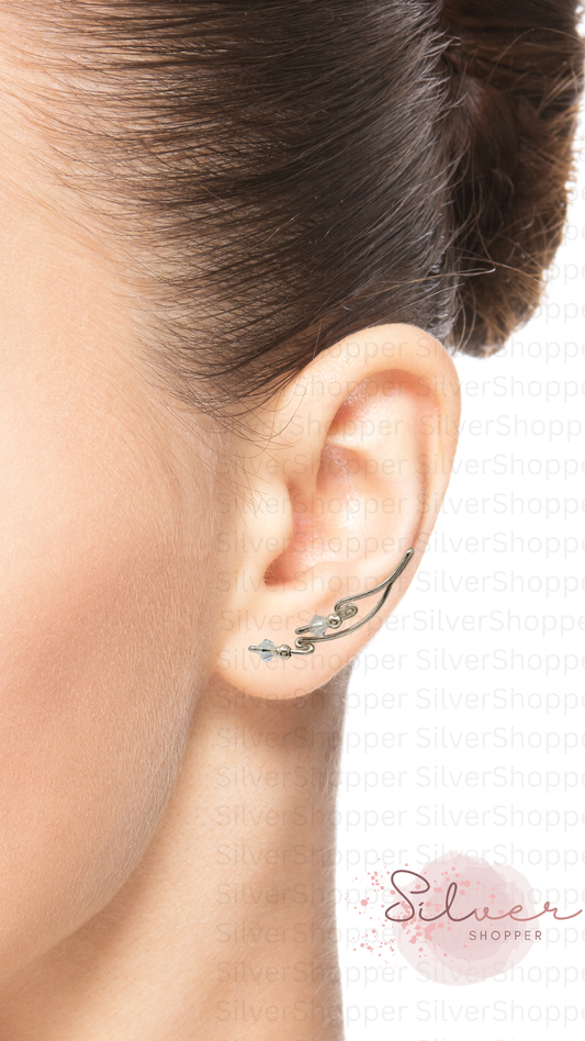 Handcrafted Dolce Collection Ear-Up™ featuring shimmering 4mm Aurora Borealis Crystal Beads on .925 Sterling Silver wire. Elegant handcrafted Ear-Up™ jewelry designed by Silvia Iglesias.