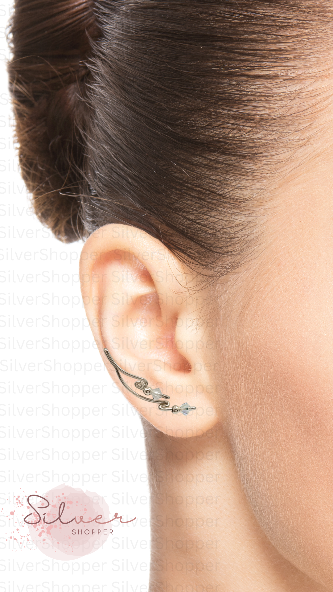 Handcrafted Dolce Collection Ear-Up™ featuring shimmering 4mm Aurora Borealis Crystal Beads on .925 Sterling Silver wire. Elegant handcrafted Ear-Up™ jewelry designed by Silvia Iglesias.