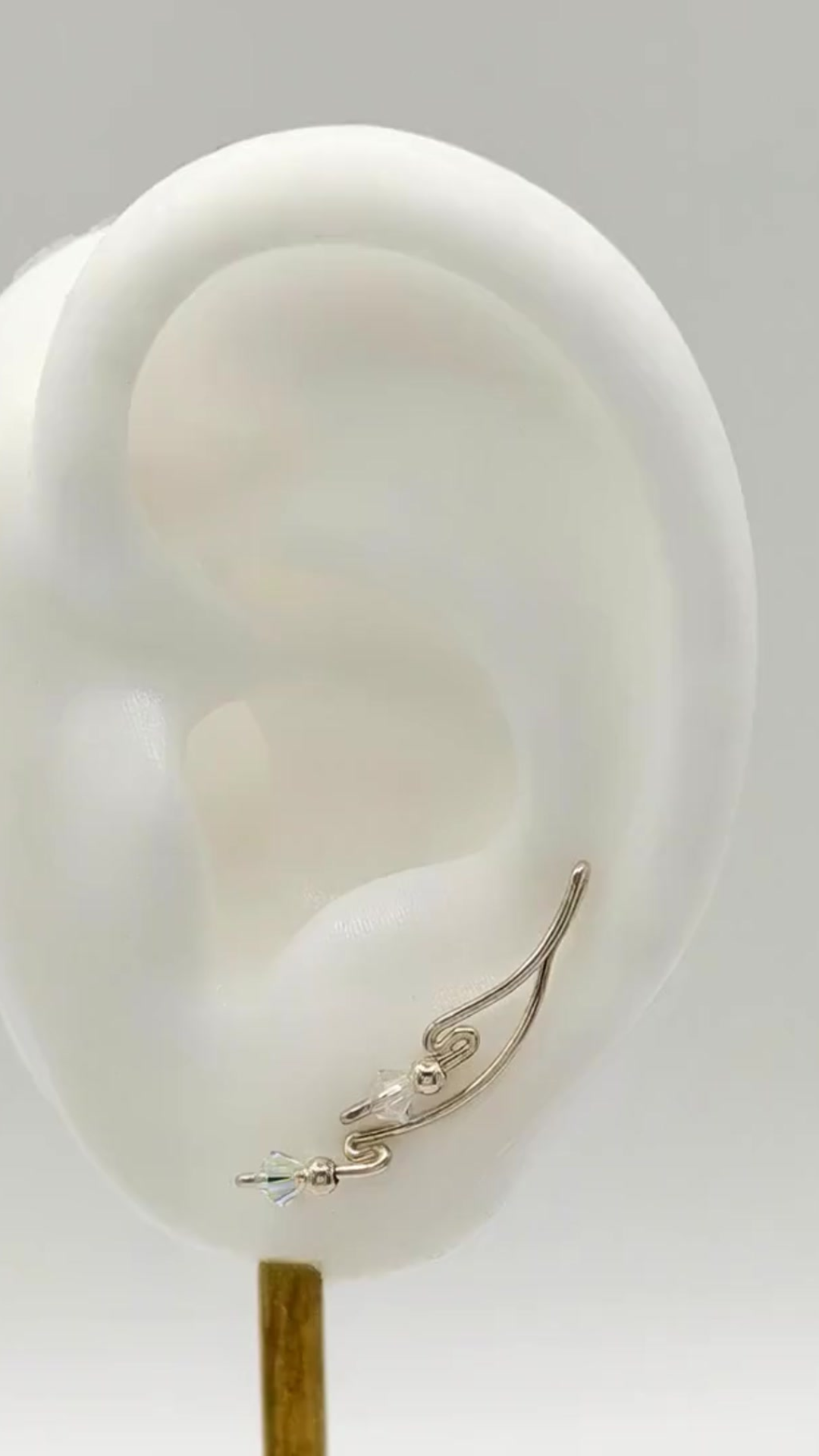 Handcrafted Dolce Collection Ear-Up™ featuring shimmering 4mm Aurora Borealis Crystal Beads on .925 Sterling Silver wire. Elegant handcrafted Ear-Up™ jewelry designed by Silvia Iglesias.