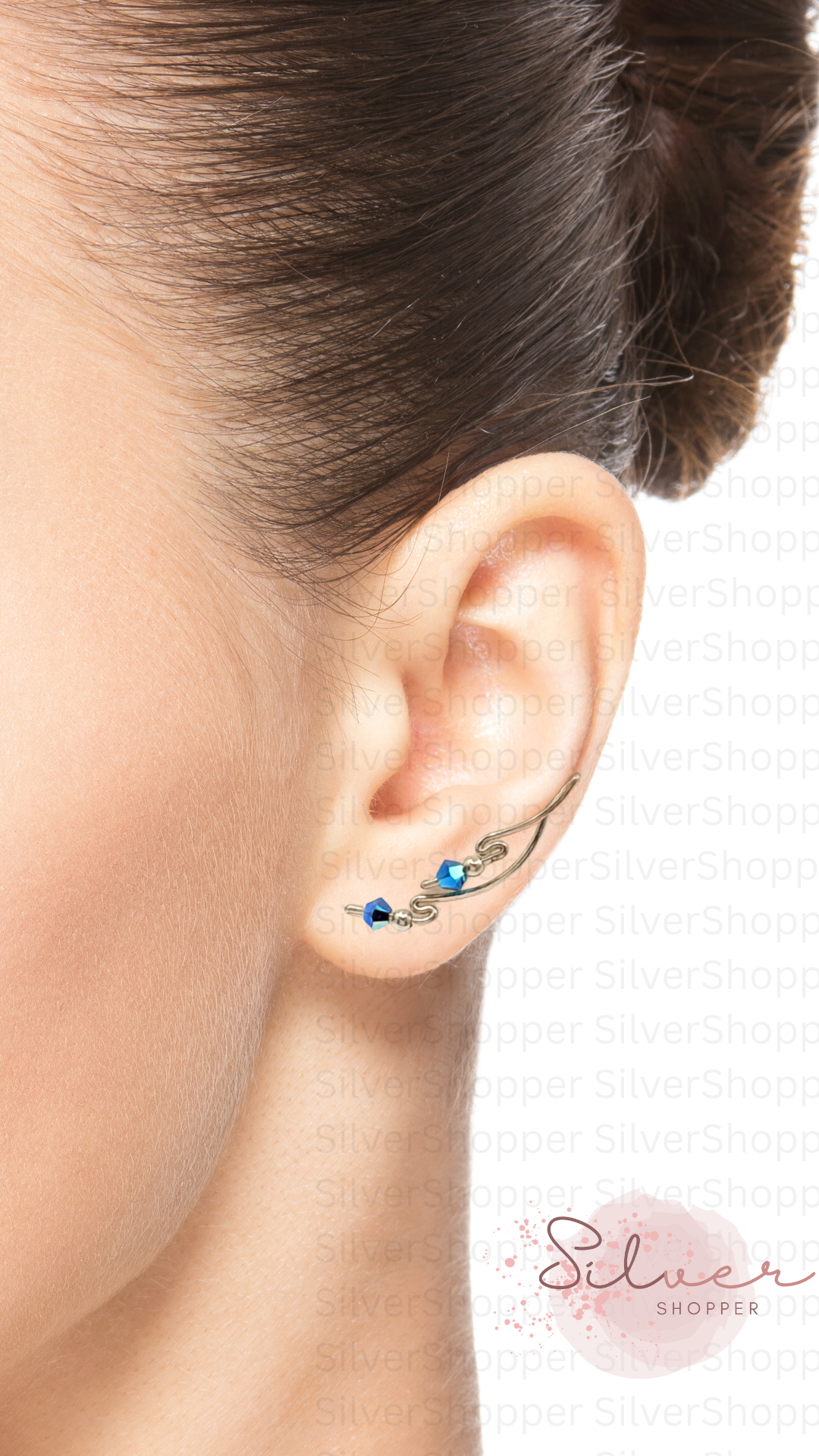 Handcrafted Dolce Collection Ear-Up™ featuring shimmering 4mm Turquoise Crystal Beads on .925 Sterling Silver wire. Elegant handcrafted Ear-Up™ jewelry designed by Silvia Iglesias.