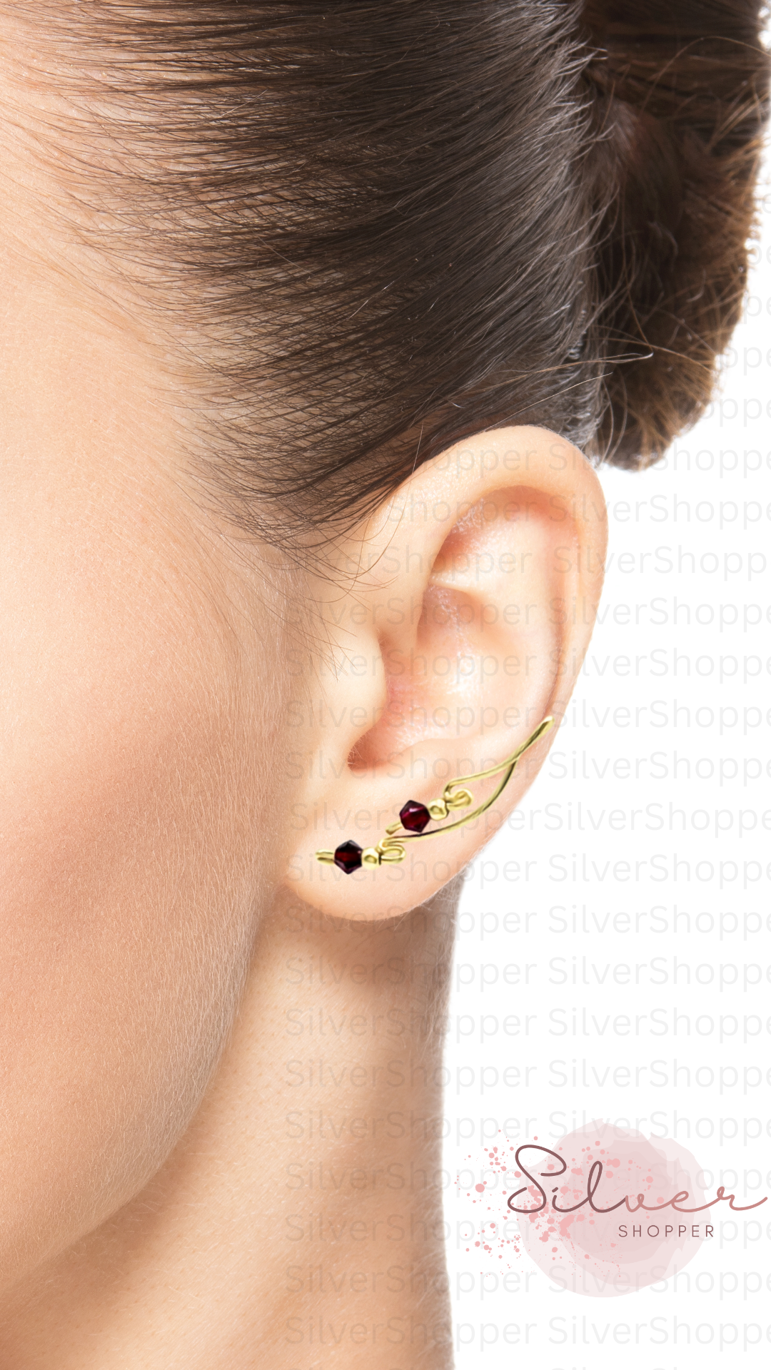 Handcrafted Dolce Collection Ear-Up™ featuring elegant Ruby Crystal beads. Available in 14/20KT Gold-Filled, .925 Sterling Silver, 14KT Solid Yellow Gold, and 14KT Solid White Gold.