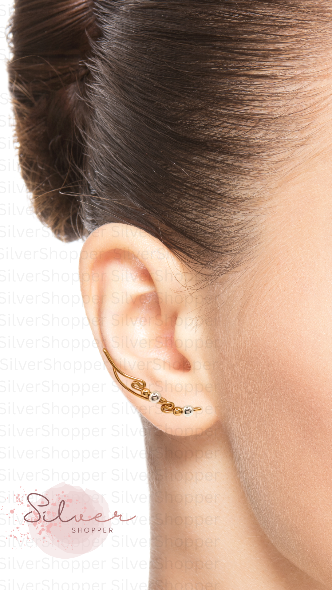 Model wearing Dolce Collection Ear-Up™ handcrafted with 14/20 Gold-Filled wire and genuine .925 Sterling Silver beads.