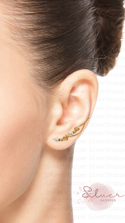 Handcrafted Dolce Collection Ear-Up™ featuring .925 Sterling Silver Stardust beads, individually handcrafted by Jewelry Designer Silvia Iglesias and available in 14/20KT Gold-Filled, .925 Sterling Silver, 14KT Solid Yellow Gold, and 14KT Solid White Gold.