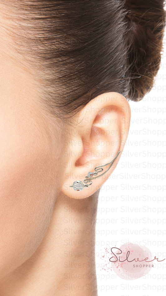 Handcrafted Grazia Collection Ear-Up™ featuring a 6mm Cubic Zirconia with 8mm pearl beads and coordinating pearl accents on .925 Sterling Silver wire.